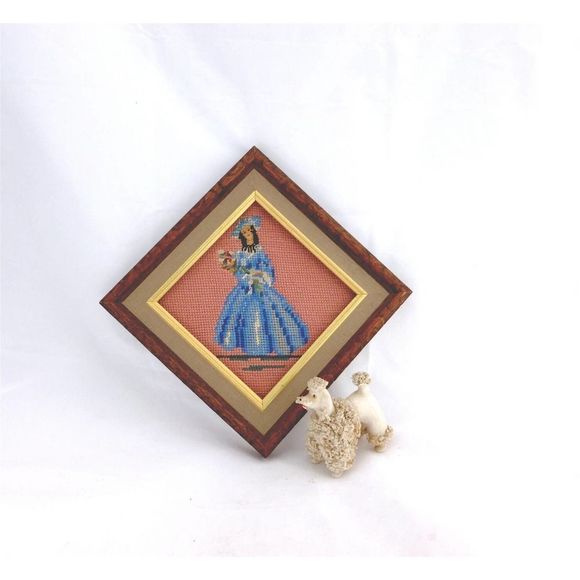 Vintage Needlepoint, Petitpoint, Hand Stitched,Girls Room, Vintage Wall Hanging - Picture 4 of 4